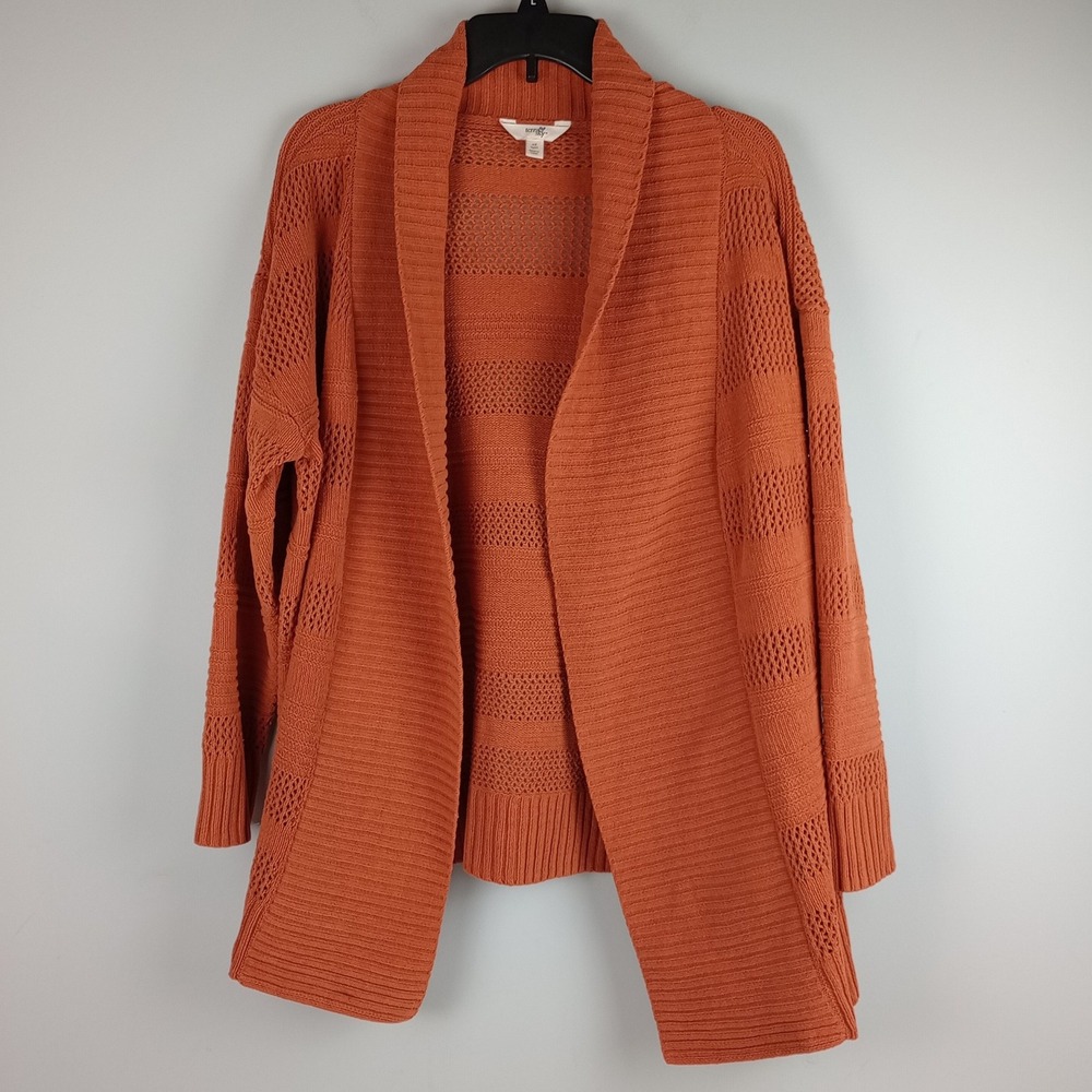 Terra & Sky Womens 0X Orange Open Front Shawl Collar Layering Cardigan Sweater
